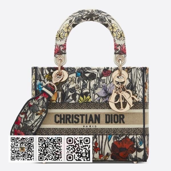 Dior 中号 Lady D-Lite Mille Fleurs 刺绣包