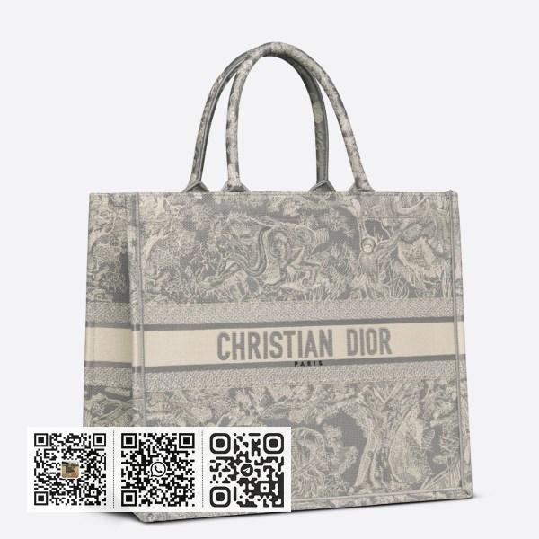 Dior 大灰色 Toile de Jouy 反面刺绣书本托特包
