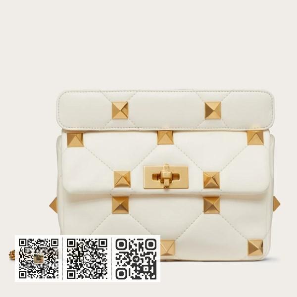 Valentino 中型白色纳帕皮罗马铆钉链条包