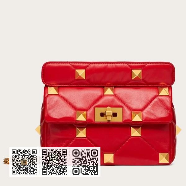 Valentino 中型红色纳帕皮罗马铆钉链条包