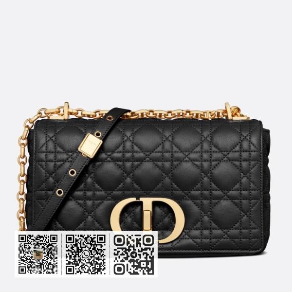 Dior Caro 中型黑色藤格纹小牛皮手袋