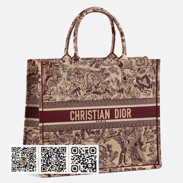 Dior Book 酒红色 Toile De Jouy 帆布托特包