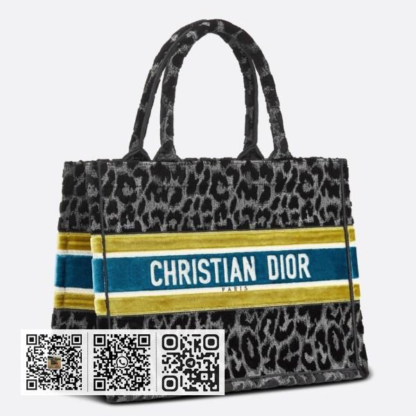 Dior 小号灰色 Mizza 刺绣天鹅绒书本托特包