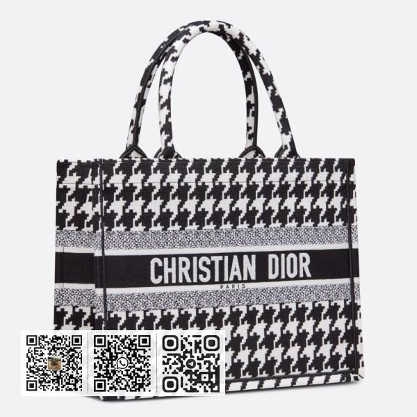 Dior 黑色千鸟格刺绣小号 Book 托特包