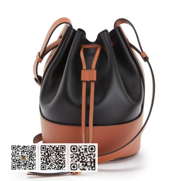 Loewe 小号黑/棕褐色小牛皮气球水桶包