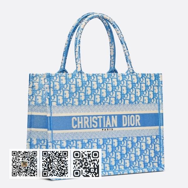 Dior 小号矢车菊蓝色书本手提包 Dior Oblique 刺绣