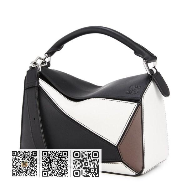 Loewe 小号黑/灰褐色/白色小牛皮 Puzzle 包