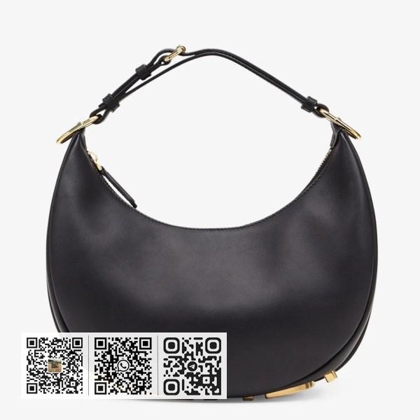Fendi Fendigraphy 小号黑色皮革 Hobo 包