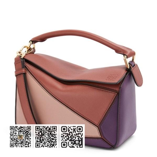 Loewe Puzzle 小号紫色/焦糖色/花朵小牛皮手袋