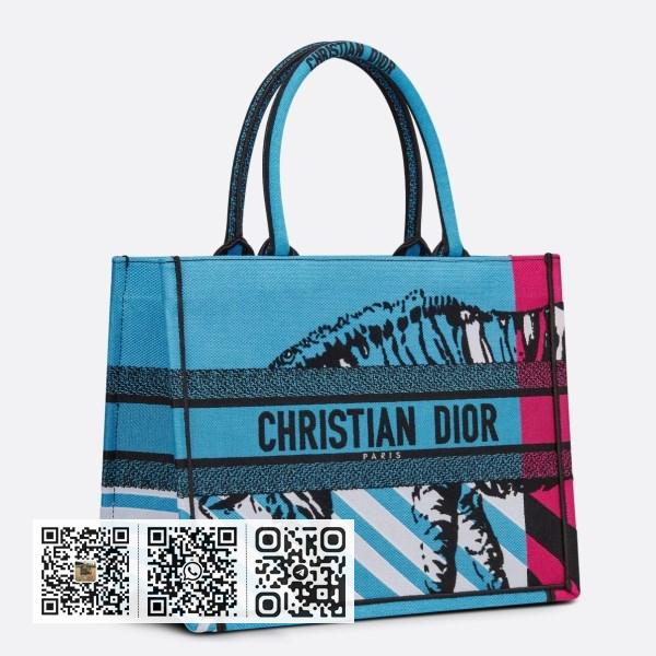 Dior 中蓝色 D-Jungle Pop 刺绣书本托特包