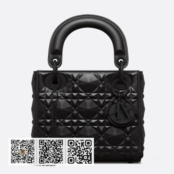 Dior Lady Dior 钻石图案黑色小牛皮迷你包