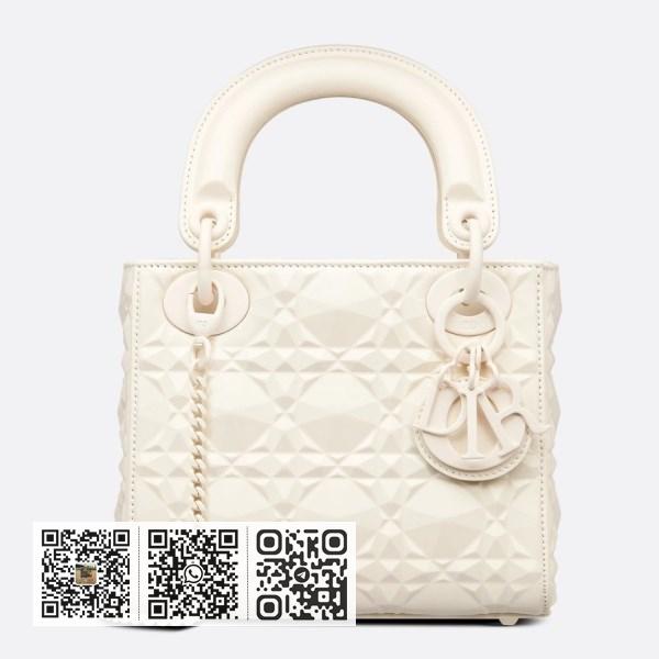 Dior Lady Dior 钻石图案白色小牛皮迷你包