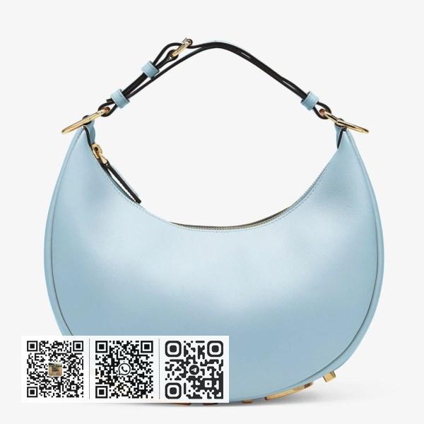 Fendi Fendigraphy 小号浅蓝色皮革 Hobo 包