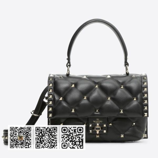 Valentino Garavani 黑色绗缝 Candystud 手提包
