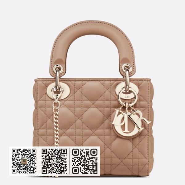 Dior 迷你 Lady Dior 腮红藤格纹小羊皮包