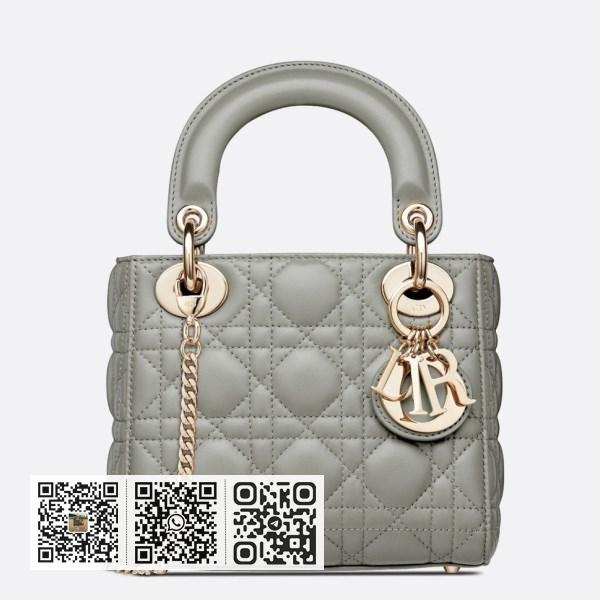 Dior 灰色 Cannage 小羊皮迷你 Lady Dior 包