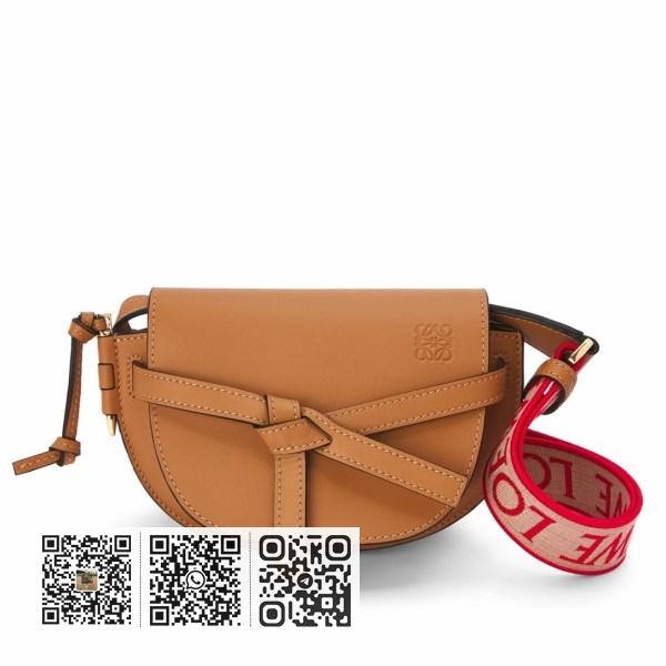 Loewe Mini Gate 双袋棕色小牛皮