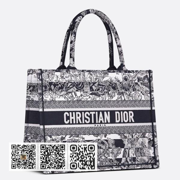 Dior 中型蓝色 Toile de Jouy 条纹刺绣 Book 托特包