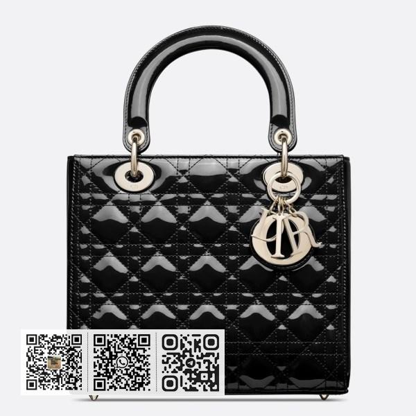 Dior 中 Lady Dior 黑色漆皮 Cannage 小牛皮包