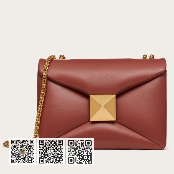 Valentino 棕色纳帕皮革单铆钉链条包