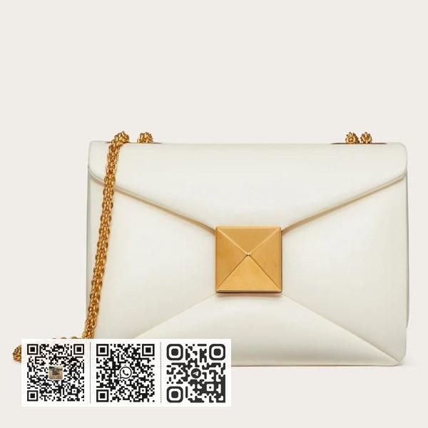 Valentino 白色纳帕皮革单铆钉链条包