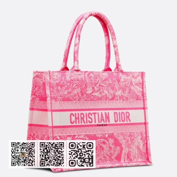 Dior 中型荧光粉 Toile de Jouy 反面刺绣书本托特包