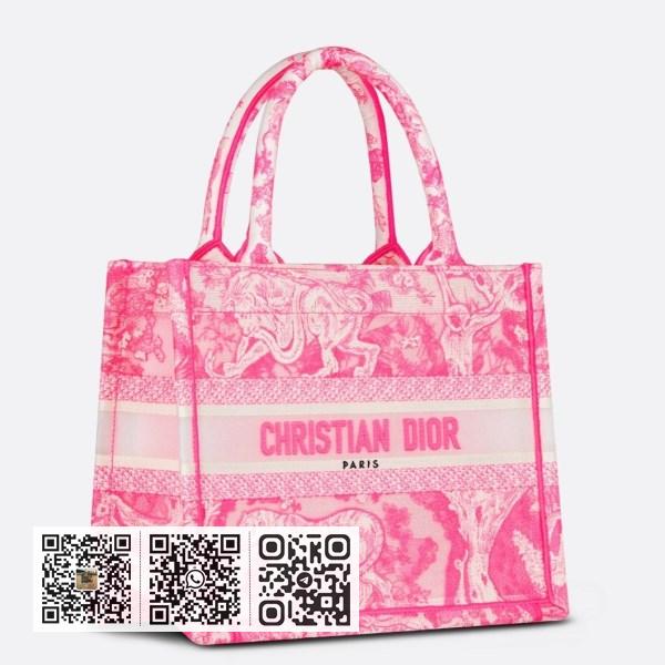 Dior 中型粉红色透明 Toile de Jouy 帆布 Book 托特包
