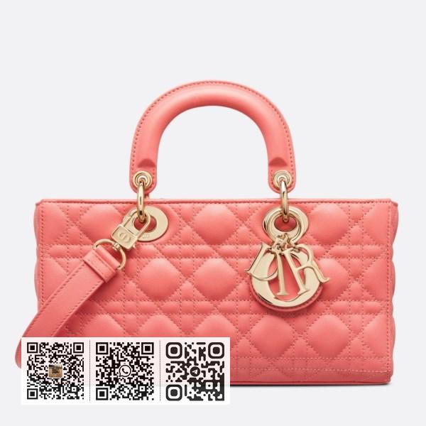 Dior Lady D-Joy 珊瑚粉红藤格小羊皮包