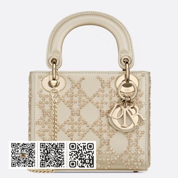 Dior 迷你 Lady Dior 串珠刺绣金属色小羊皮包