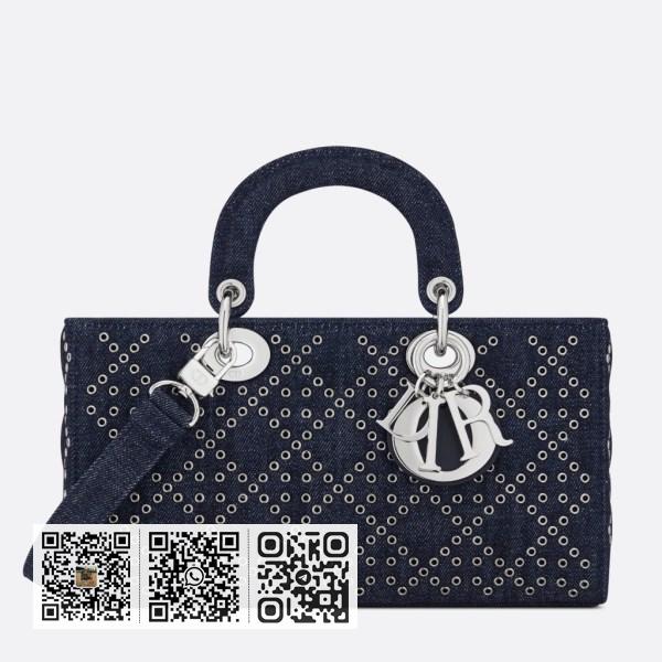 Dior Lady D-Joy 孔眼包 蓝色 Cannage 牛仔布