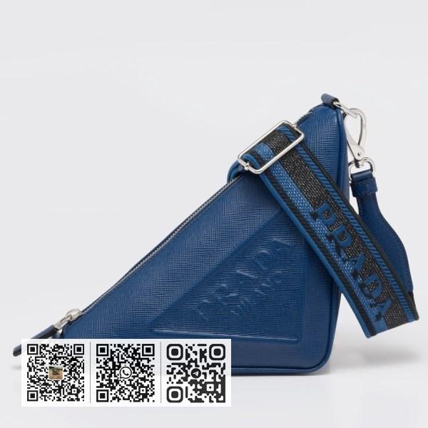 Prada 蓝色 Saffiano 小牛皮三角形肩背包