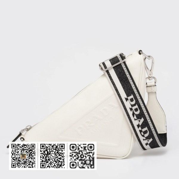 Prada 白色 Saffiano 小牛皮三角形肩背包