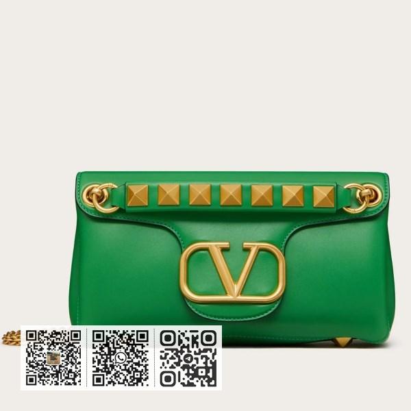 Valentino 绿色纳帕皮革铆钉标志单肩包