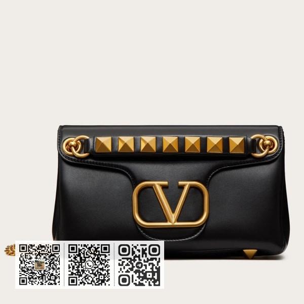 Valentino 黑色纳帕皮革铆钉标志单肩包
