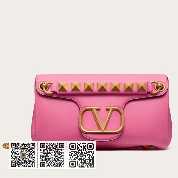Valentino 粉红纳帕皮革铆钉标志单肩包