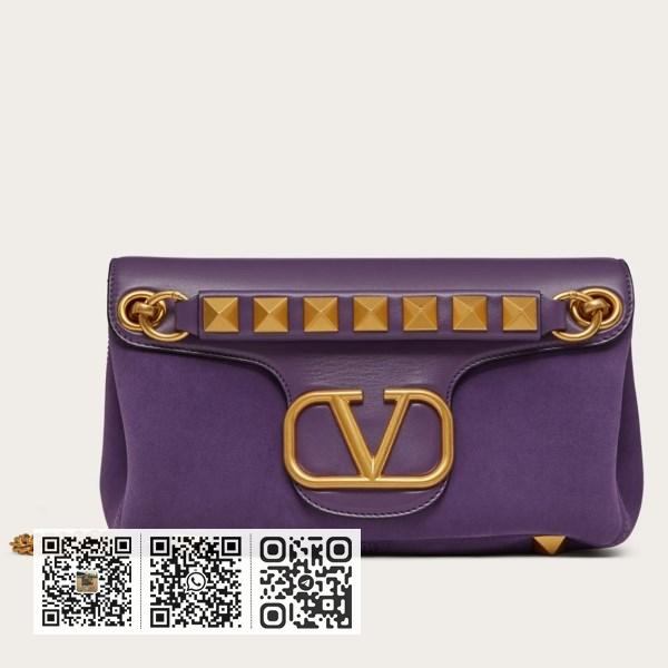 Valentino 紫色纳帕皮革铆钉标志单肩包