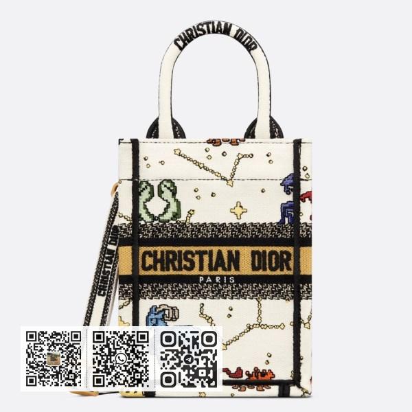 Dior 白色像素十二生肖刺绣迷你 Book Tote 手机包
