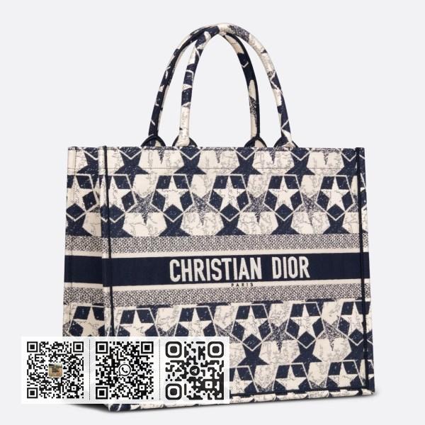 Dior 大号蓝白色 Dior Etoile 刺绣书本托特包
