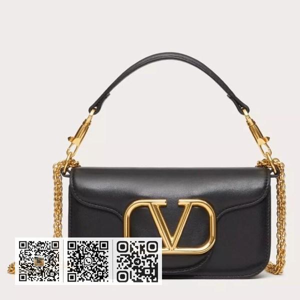 Valentino Loco 黑色小牛皮小号肩背包