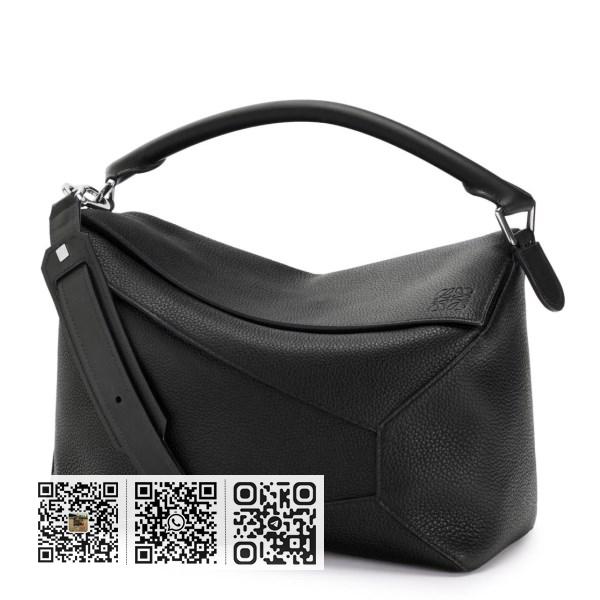 Loewe 大号黑色粒面皮革 Puzzle 包
