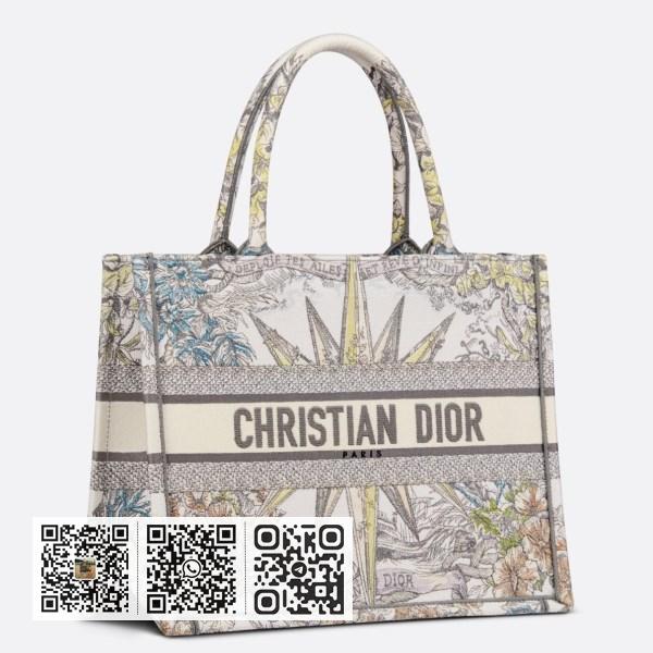 Dior 中 Dior Book 托特包，白色多色 Rêve d’Infini 刺绣