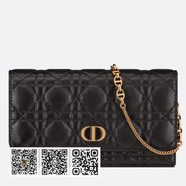 Dior Caro 黑色藤格纹小牛皮链手拿包