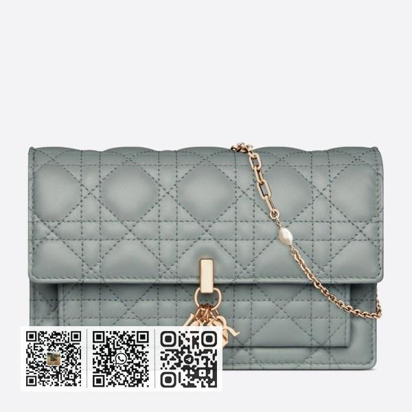 Dior Lady Dior 灰色藤格纹小羊皮链手拿包