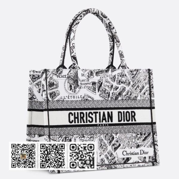 Dior 中白色 Plan de Paris 刺绣书本托特包