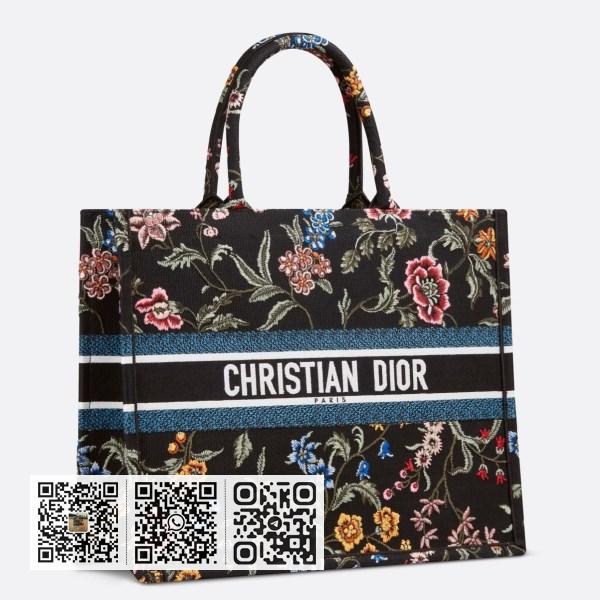 Dior 大黑色 Dior Petites Fleurs 刺绣书本托特包
