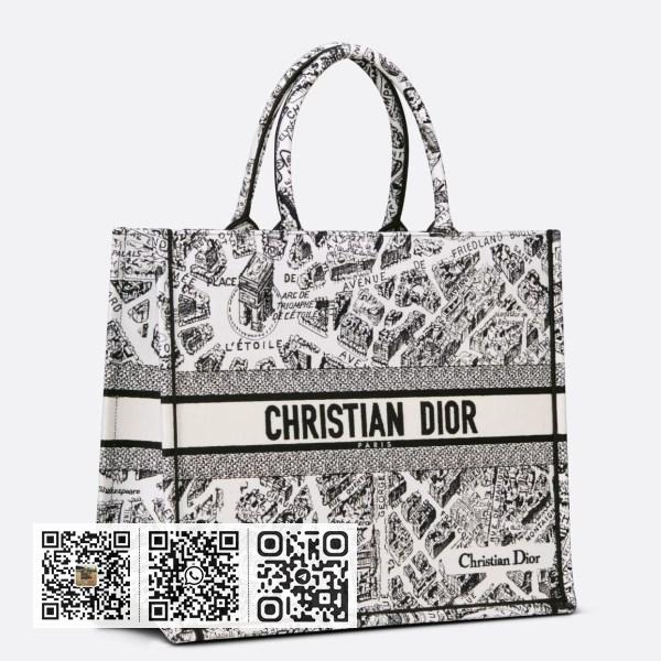 Dior 大白色 Plan de Paris 刺绣书本托特包