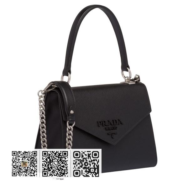 Prada 黑色 Saffiano 皮革单色顶部提手包