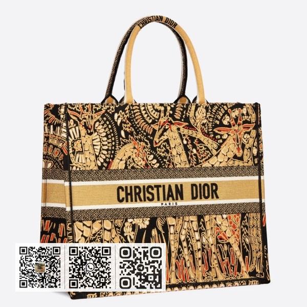 Dior Book 手提袋黄色动物刺绣帆布
