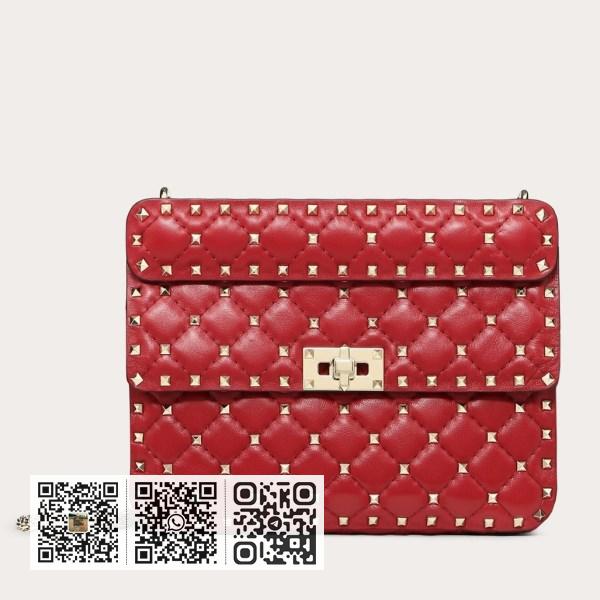 Valentino 中型 Rockstud Spike 链条红色包款