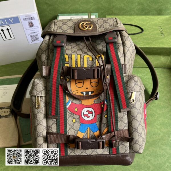 《配全套原厂绿色礼品袋》Gucci小猫印花滑板背包